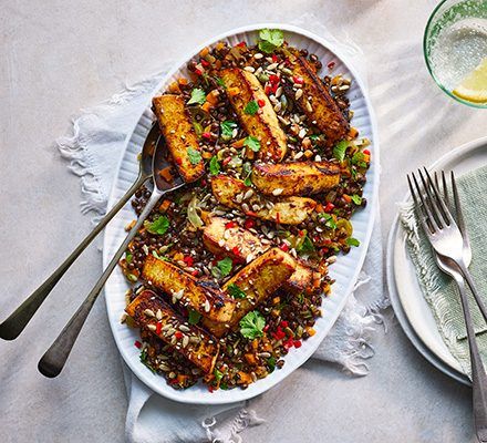 Lentilas com tofu de soja e gengibre