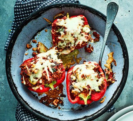 Pimentos mediterrânicos com carne moída de perú